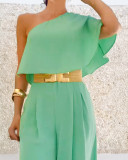 Light Green One-Shoulder Jumpsuit No Belt