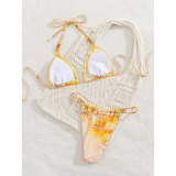 Printed Lace-Up Sexy Bikini wo-Piece Swimwear