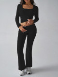 Autumn/Winter Y2K Casual Fitted U-Neck Long Sleeve Top & Flared Pants Set