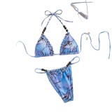 Printed Lace-Up Sexy Bikini wo-Piece Swimwear