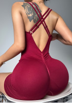 Crisscross Straps Sports Yoga Jumpsuit Sleeveless Quick-Dry Ribbed Tight-Fitting Gym Romper Crisscross Straps Sports Yoga Jumpsuit Sleeveless Quick-Dry Ribbed Tight-Fitting Gym Romper