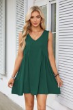 Women’s Sexy Strappy V-Neck Sleeveless Pleated Pocket Dress