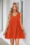 Women’s Sexy Strappy V-Neck Sleeveless Pleated Pocket Dress