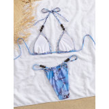 Printed Lace-Up Sexy Bikini wo-Piece Swimwear