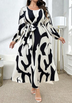 Plus Size Spring/Summer Short Sleeve Print Slim Waist Fashion Dress