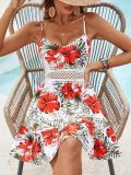 Summer Bohemian Strappy V-Neck Lace Patchwork Beach Holiday Dress
