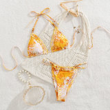 Printed Lace-Up Sexy Bikini wo-Piece Swimwear