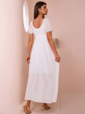 Summer Solid Color Square Neck Cotton Holiday Slim Waist Maxi Dress