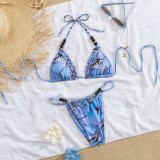 Printed Lace-Up Sexy Bikini wo-Piece Swimwear