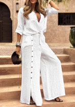 Summer Casual Shirt and Wide Leg Pants Two-piece Set Summer Casual Shirt and Wide Leg Pants Two-piece Set