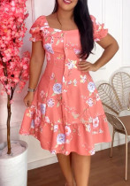 Summer Floral Printed Square Neck Puff Sleeve Patchwork Dress Summer Floral Printed Square Neck Puff Sleeve Patchwork Dress