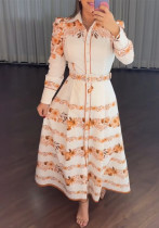 Summer Holidays Printed Three-quarter Sleeve Lace-Up Shirt Maxi Dress Summer Holidays Printed Three-quarter Sleeve Lace-Up Shirt Maxi Dress