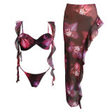 Women Printed Asymmetric Bikini Swimsuit Set