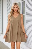 Women’s Sexy Strappy V-Neck Sleeveless Pleated Pocket Dress