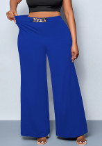 Plus Size Summer Casual Trendy Solid Metal Button Pants