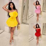 Summer Flower Embellished Strapless High-Waist A-Line Mini Dress