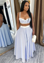 Women Striped Tank Top Lace Patchwork Top and skirt two-piece set Women Striped Tank Top Lace Patchwork Top and skirt two-piece set