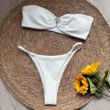 Women Sexy Solid Strapless Bikini Two Pieces Swimsuit
