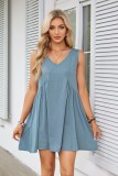 Women’s Sexy Strappy V-Neck Sleeveless Pleated Pocket Dress