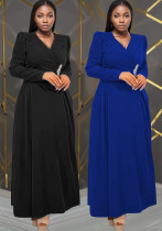 Women Cross Turndown Collar Long Sleeve Dress