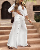 Summer Casual Shirt and Wide Leg Pants Two-piece Set