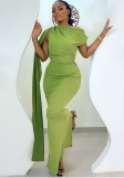 Women Elegant Slash Shoulder Solid One Shoulder Dress