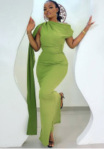 Women Elegant Slash Shoulder Solid One Shoulder Dress