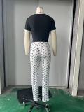 Women Trendy Printed Stretchy Basic Top and Long Pants Two-Piece Set