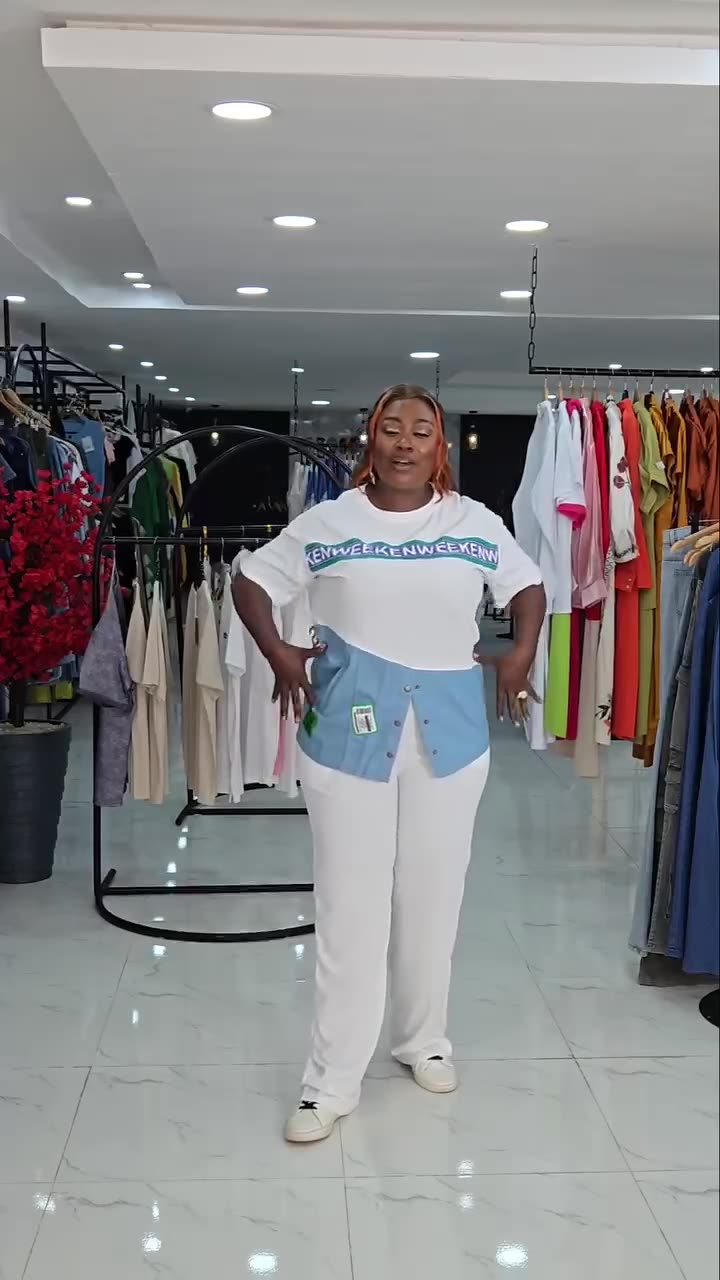 Women’s Denim Patchwork Fashion Two Piece Pants Set