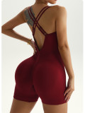 Crisscross Straps Sports Yoga Jumpsuit Sleeveless Quick-Dry Ribbed Tight-Fitting Gym Romper