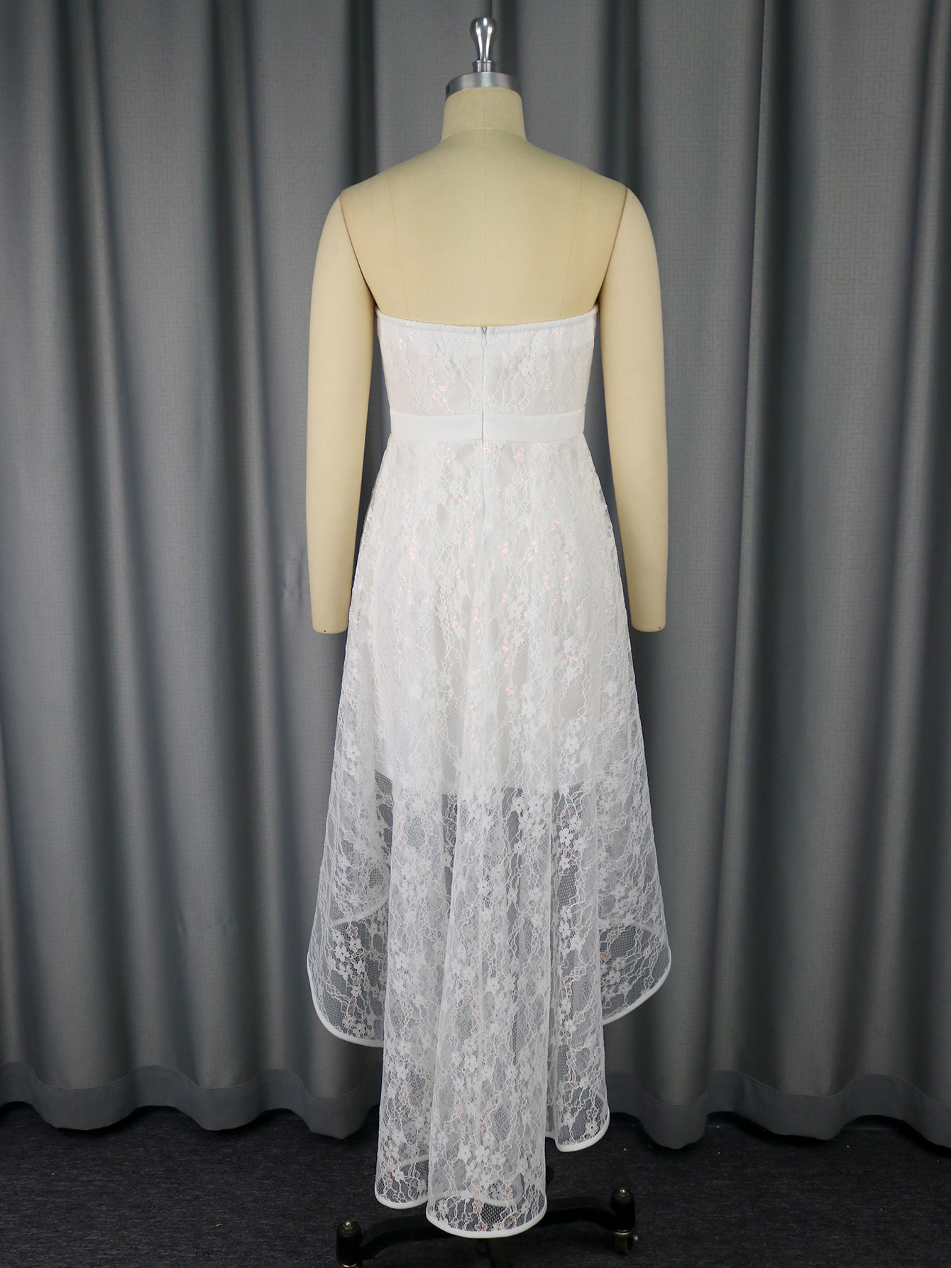 Women sexy Strapless jacquard lace elegant wedding bridesmaid dress white Dress