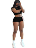 Women Summer Solid Crop Top Shorts Two-Piece Set