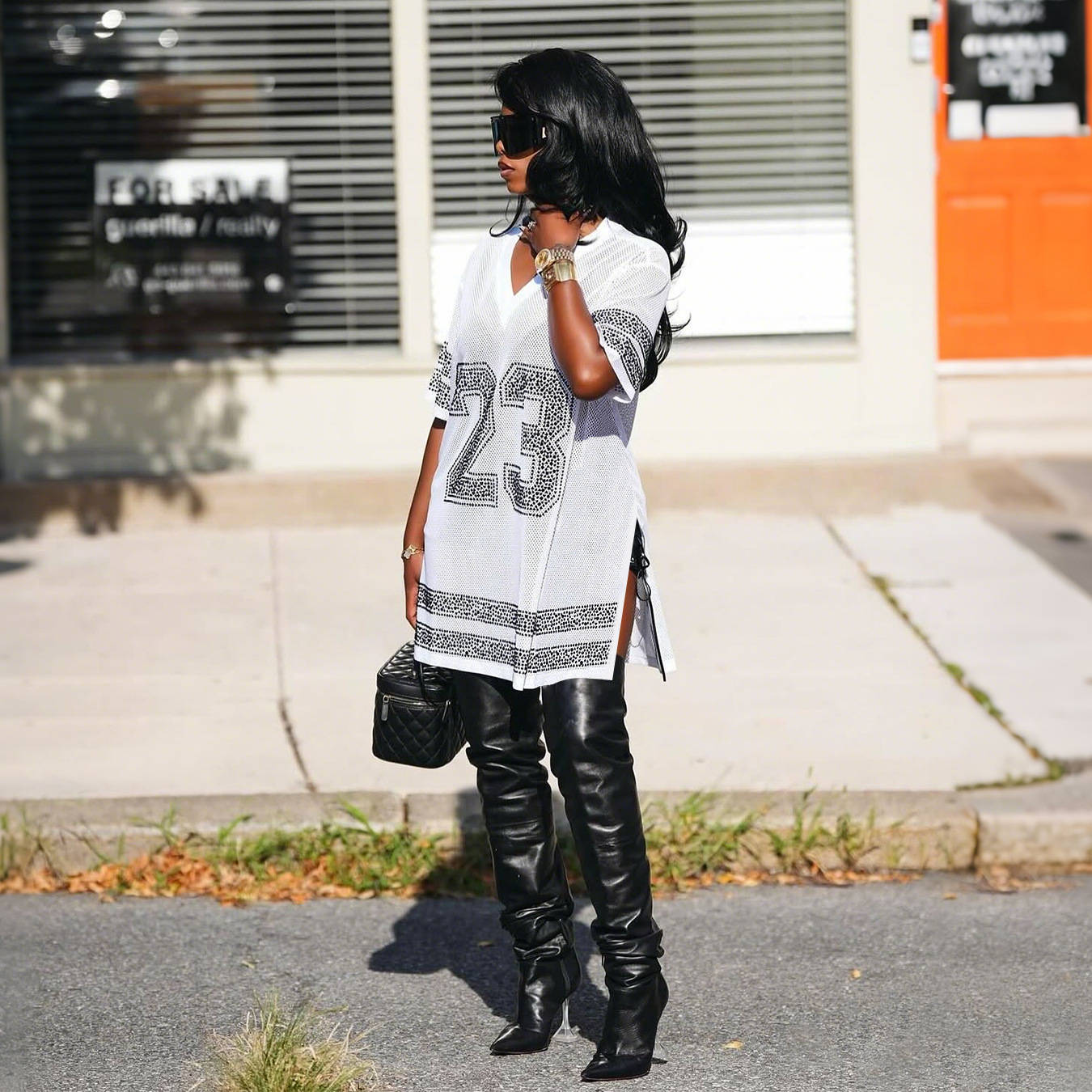See-Through Round Neck Slit Beaded Top for Clubwear