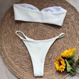 Women Sexy Solid Strapless Bikini Two Pieces Swimsuit