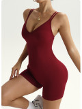 Crisscross Straps Sports Yoga Jumpsuit Sleeveless Quick-Dry Ribbed Tight-Fitting Gym Romper