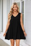 Women’s Sexy Strappy V-Neck Sleeveless Pleated Pocket Dress