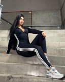 Women Striped Half Zipper Jumpsuit