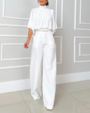 Women's High Neck Loose Bat Sleeve Pleated Shirt