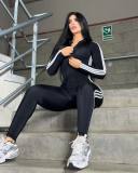 Women Striped Half Zipper Jumpsuit