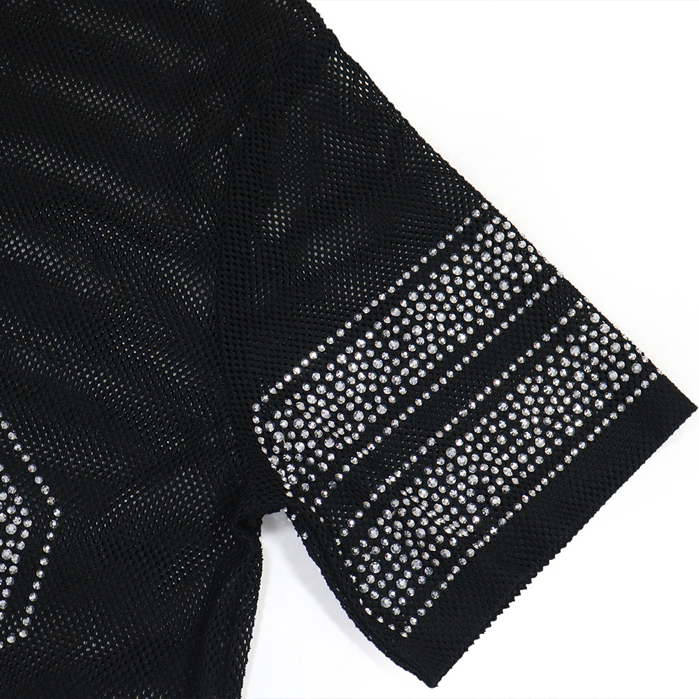 See-Through Round Neck Slit Beaded Top for Clubwear