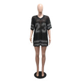 Women See-Through Round Neck Sexy Slit Beaded Top