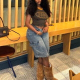 Women Trend Knee-Length Stretchy Denim Cargo Shorts