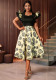 Women square neck Ruffle Sleeve rose jacquard Formal Party Dress