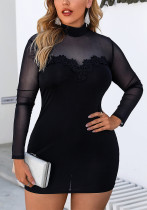 Plus Size Women Lace See-Through Mesh Backless Dress Plus Size Women Lace See-Through Mesh Backless Dress
