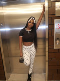 Women Trendy Printed Stretchy Basic Top and Long Pants Two-Piece Set