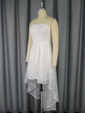 Women sexy Strapless jacquard lace elegant wedding bridesmaid dress white Dress