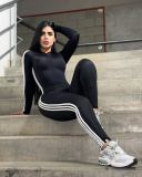 Women Striped Half Zipper Jumpsuit