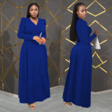 Women Cross Turndown Collar Long Sleeve Dress