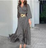 Autumn/Spring Casual Leopard Print High Slit Oversized Shirt Dress