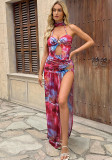 Women printed Lace-Up Backless Sexy One-Piece Swimsuit